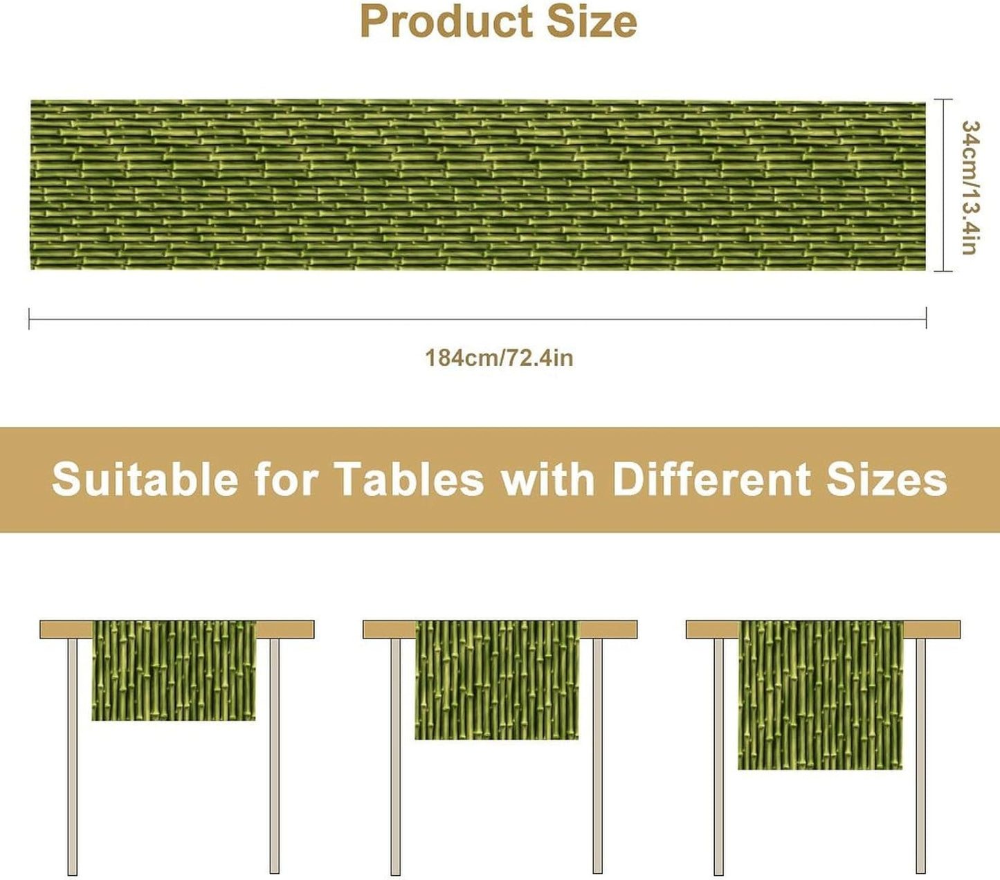 Chinese Bamboo Table Runner, Japanese Asian Oriental Plants Traditional Culture Green Table Runner for Living Room Kitchen Dinner Bedroom Home Set, 13x36 Inch