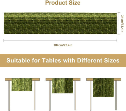 Chinese Bamboo Table Runner, Japanese Asian Oriental Plants Traditional Culture Green Table Runner for Living Room Kitchen Dinner Bedroom Home Set, 13x36 Inch