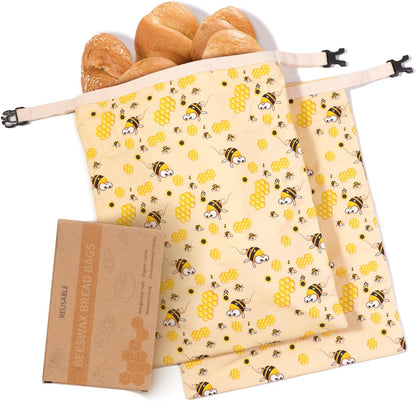 Beeswax Bread Bags for Homemade Bread (2 Pack), Sourdough Bread Bag with Removable Beeswax Lining for Keeping Fresh, Reusable Food Storage Bag