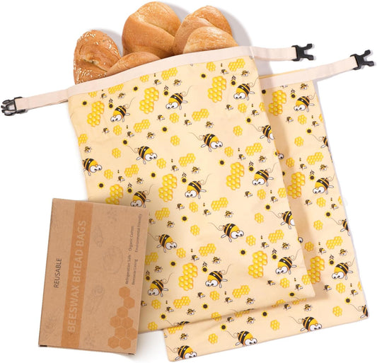 Beeswax Bread Bags for Homemade Bread (2 Pack), Sourdough Bread Bag with Removable Beeswax Lining for Keeping Fresh, Reusable Food Storage Bag