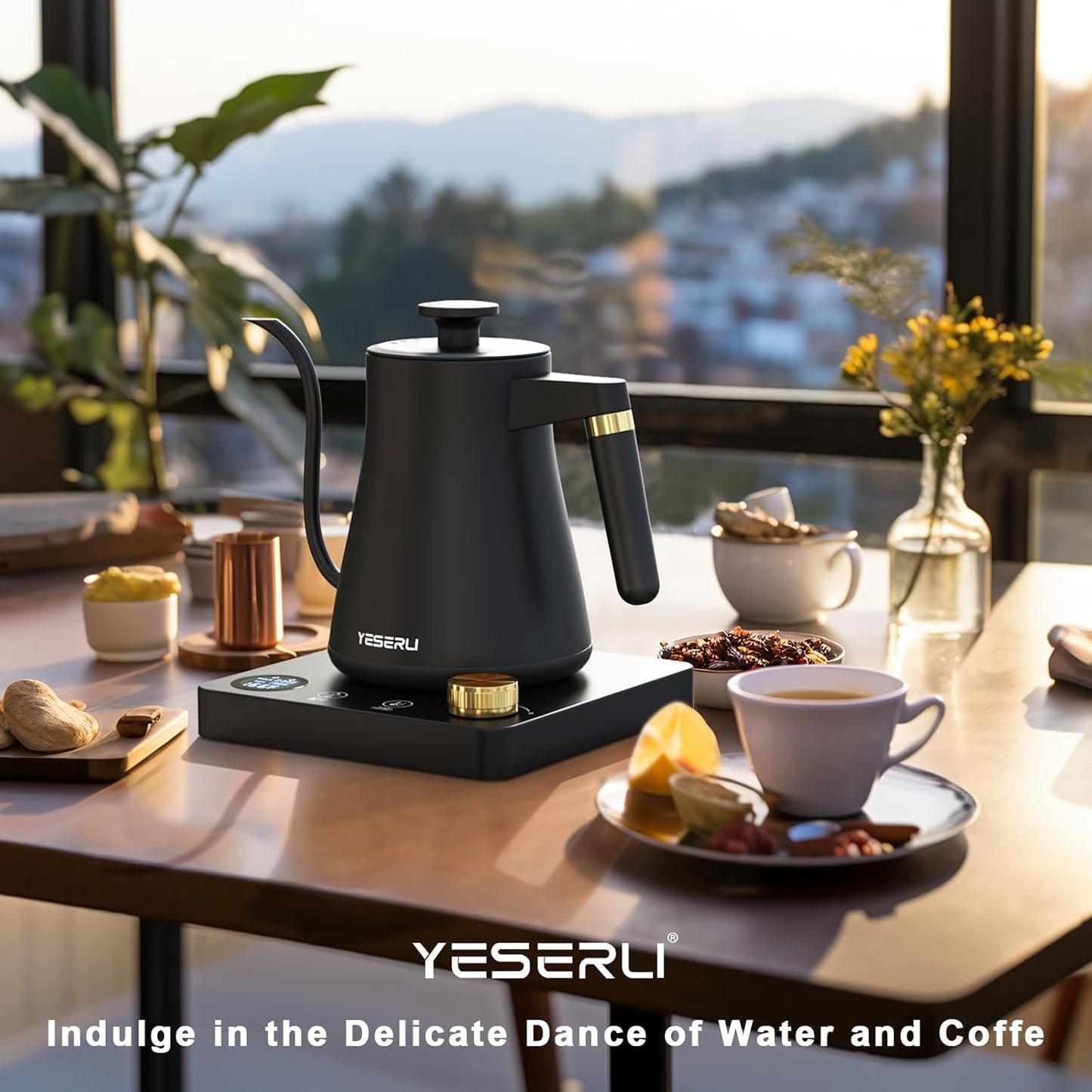 1200W Gooseneck Kettle with ±1℉ Temperature Control,Pour Over Electric Kettle for Coffee & Tea,Digital Display,4 Temp Preset,12H Keep Warm,100% Stainless Steel,Rapid Heating,1L,Matte Black