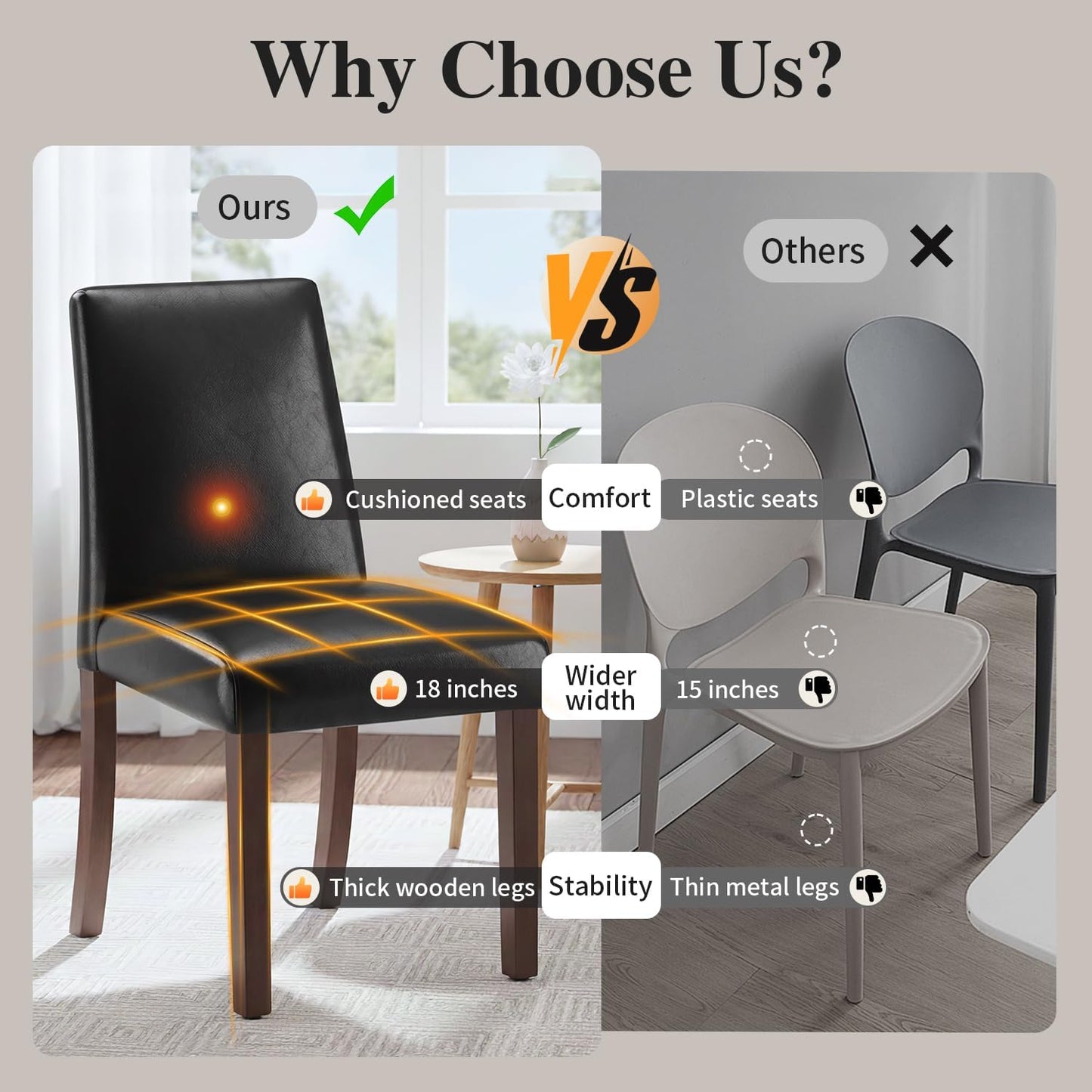 Dining Chairs Set of 6, Modern Faux Leather Dining Room Chair, Upholstered Parsons Kitchen Chairs for Restaurant & Cafe- Black