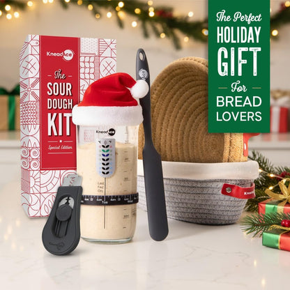 KneadAce Sourdough Starter Kit – 24oz Starter Jar, 2 Cotton Rope Banneton Proofing Baskets, Magnetic Bread Lame for Scoring – Gift for Bakers & Complete Sourdough Bread Baking Set