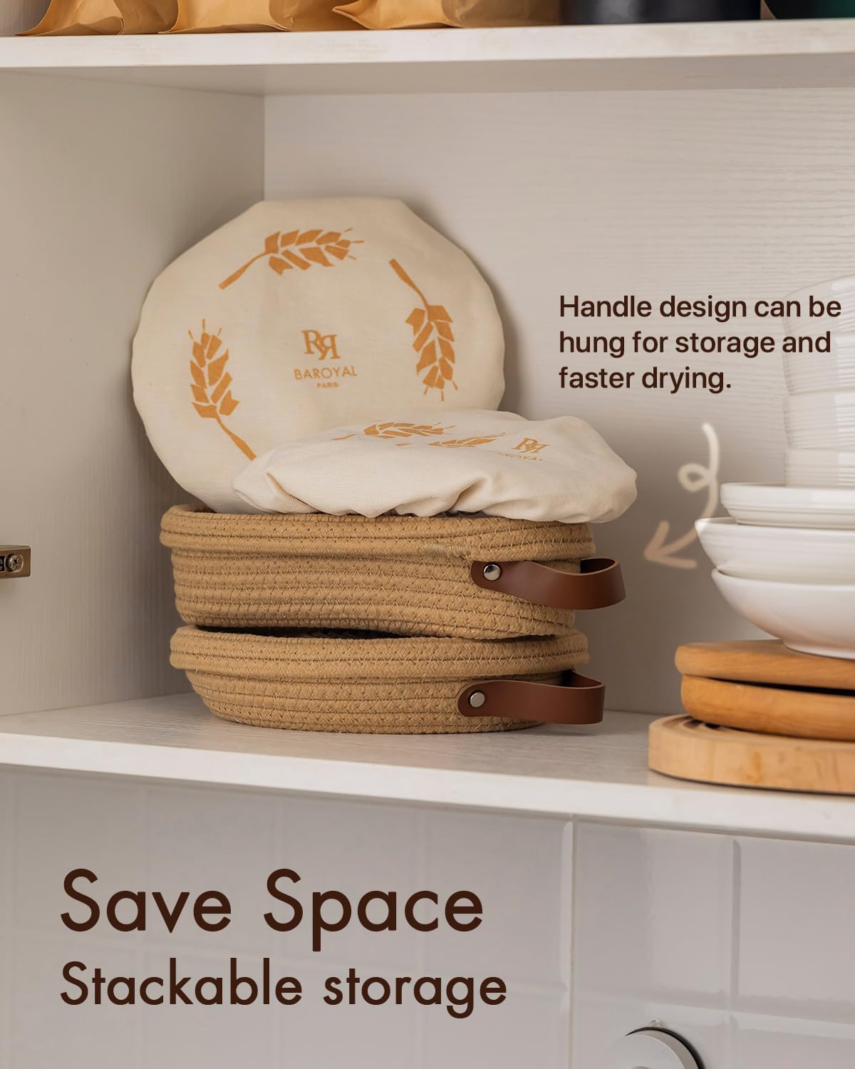 Crispier Crust Cotton Rope Banneton Bread Proofing Basket Set, Oval & Round Bread Baskets with Liners & Covers for Artisan Bread Baking, Sourdough Bread Baking Supplies(Brown)