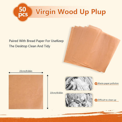 8 Pcs Wire Bread Basket 9.65 x 6.1 x 2.1 IN Oval Metal Dinner Roll Baskets for Serving Fruit Bowl Basket Storage with 50 Sheets Deli Wrappers Paper for Kitchen Table Fast Food Burger