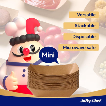 JOLLY CHEF 250 Pack 1/4 Lb Paper Food Trays, Mini Disposable Boat, Paper Food Serving Tray for Snack Dessert Taco Nacho (Tiny)