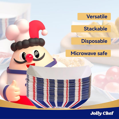 JOLLY CHEF 2lb Paper Food Trays, 250 Pack Paper Food Boats Disposable Serving Boats,Food Holder Trays for Snacks French Fries Nachos Hot Dog Tacos BBQ Party