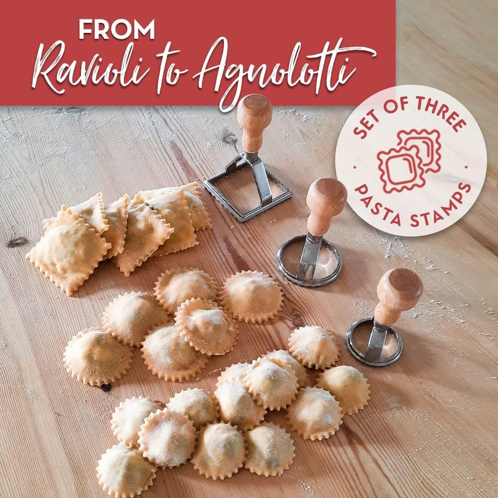 Easy Ravioli Maker Starter Kit | 3 Ravioli Mold Pasta Gift Set + Cookbook | Ravioli Press Guide to Making Ravioli and Stamp Stuffed Pastas like Tortellini + Recipes for Classic Fillings and Sauces