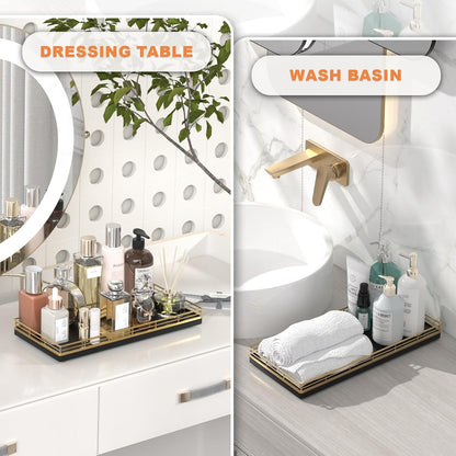 Oak Bathroom Toilet Tank Tray, 13" Paper Storage Basket Tray Back of Toilet Basket Organizer, for Perfume Makeup Candle Kitchen Counter Coffee Table Gold Decor