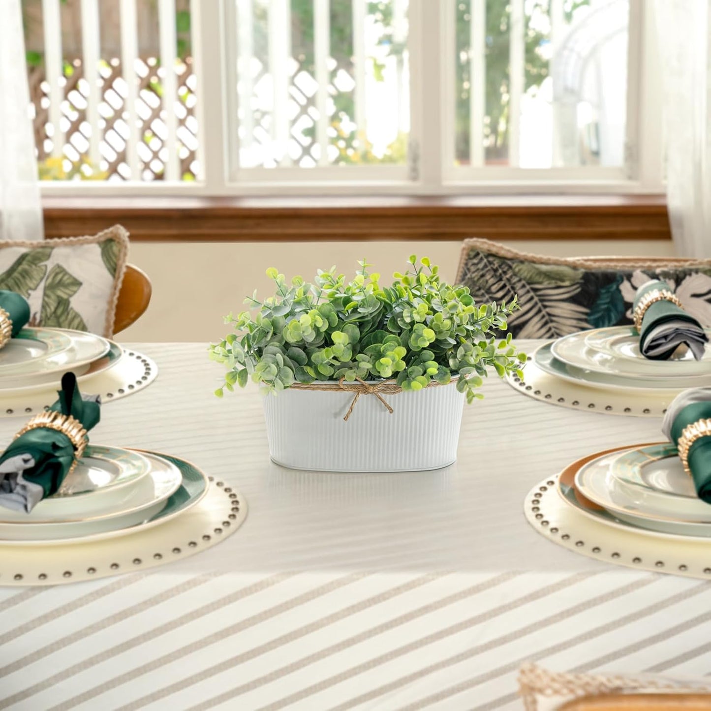 Dahey Fake Eucalyptus Plants Indoor for Farmhouse Home Decor Artificial Faux Plants in Rustic Rectangular Pots Table Centerpiece for Bathroom Office Living Room Shelf Laundry Decor, 7" L x 4" H