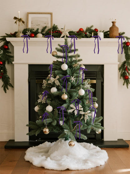 SIMISI RIBBON 24Pcs Purple Christmas Velvet Ribbon Bows Decorations Xmas Ornaments Vintage Decor for Tree, Wreath, Garland (3/8'' Width, 5 * 7 inch)