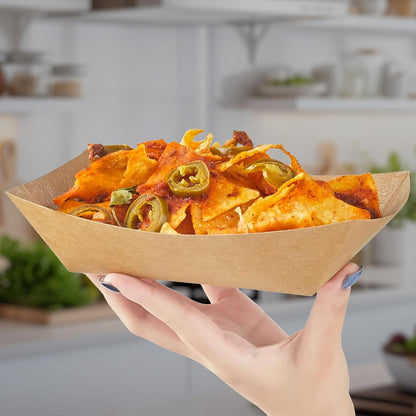 Ruthy’s Outlet Paper Food Trays Disposable Paper Boat, Kraft Serving Boats, Food Holder Trays for Snacks French Fries Nachos Hot Dog Tacos BBQ Party & Concessions (100, 5 lb)