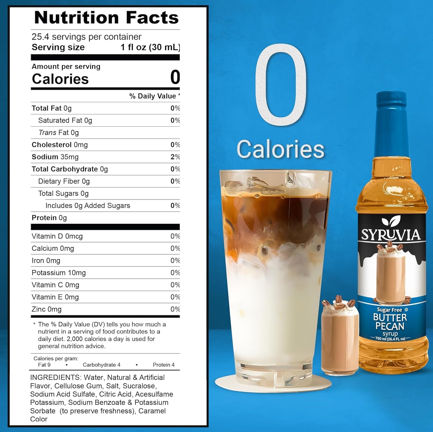 Syruvia Sugar Free Coffee Syrup, Butter Pecan Flavored Syrup for Drinks, Lattes, and Desserts – 25.4 fl oz