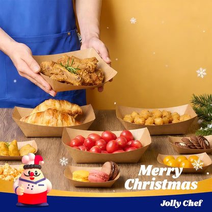 JOLLY CHEF 3lb Paper Food Trays,250 Pack Disposable Boat, Extra Large Food Serving Holder Tray for Party, Nachos, Hot Dogs, Taco, French Fries