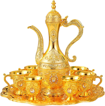 Turkish Tea Set Vintage Exquisite Golden Turkish Coffee Cup Set with Tray and 6 Cups for Home Party Decorations Kitchen Accessories