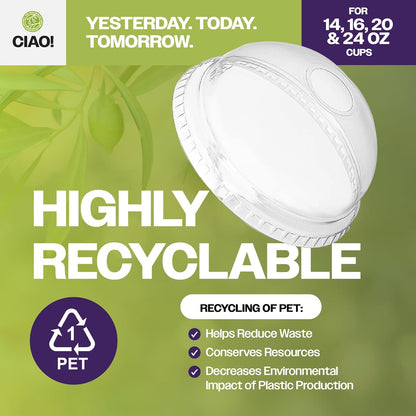 CIAO! PET Dome Lid with Straw Slot, Designed and Fit for 14OZ/16OZ/20OZ/24OZ PET Cold Drink Cups, 98mm (Case of 1,000)