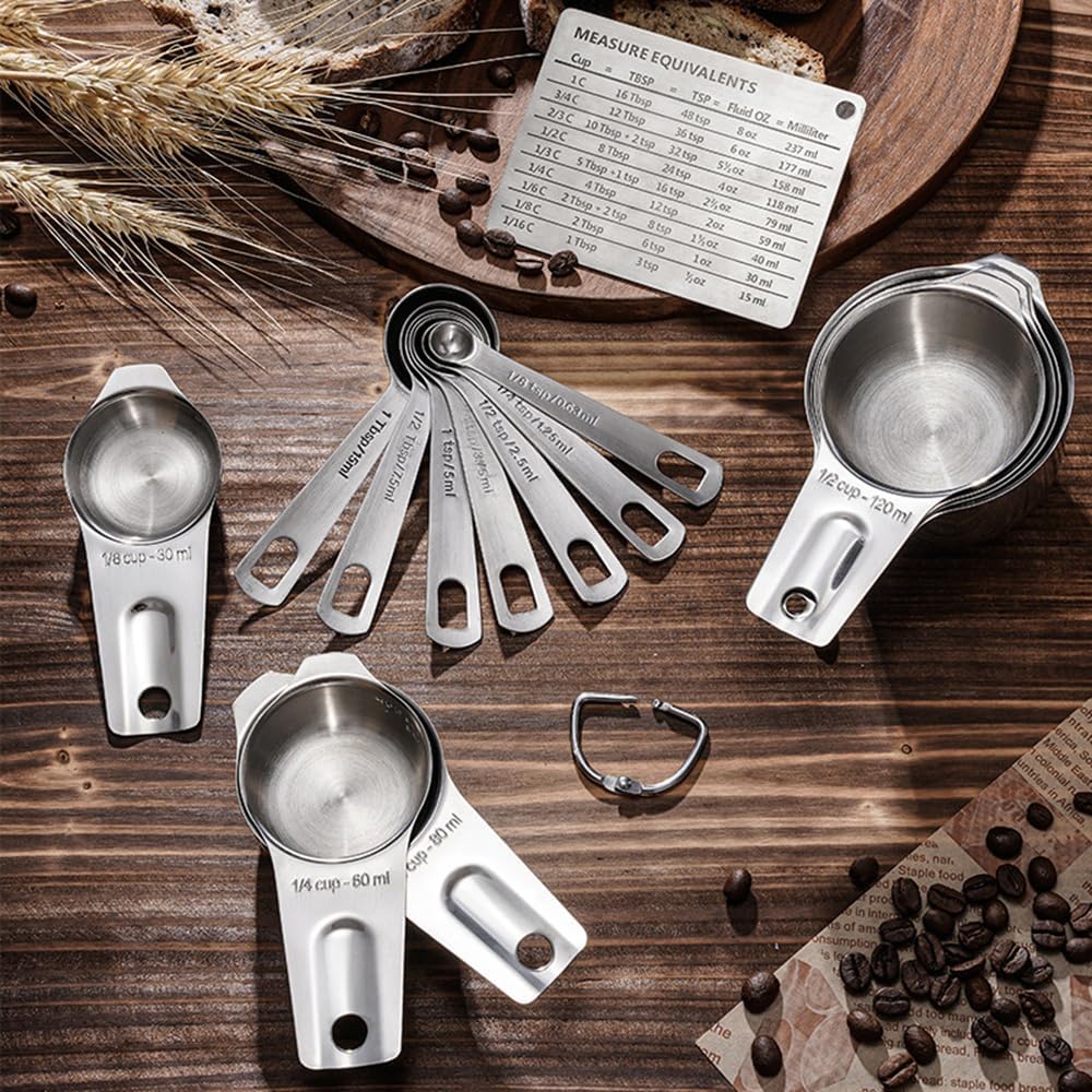 Measuring Cups and Spoons Set Heavy Duty 304 Metal Stainless Steel Measuring Cup Spoon Kitchen Gadgets for Cooking Baking (Set of 12)