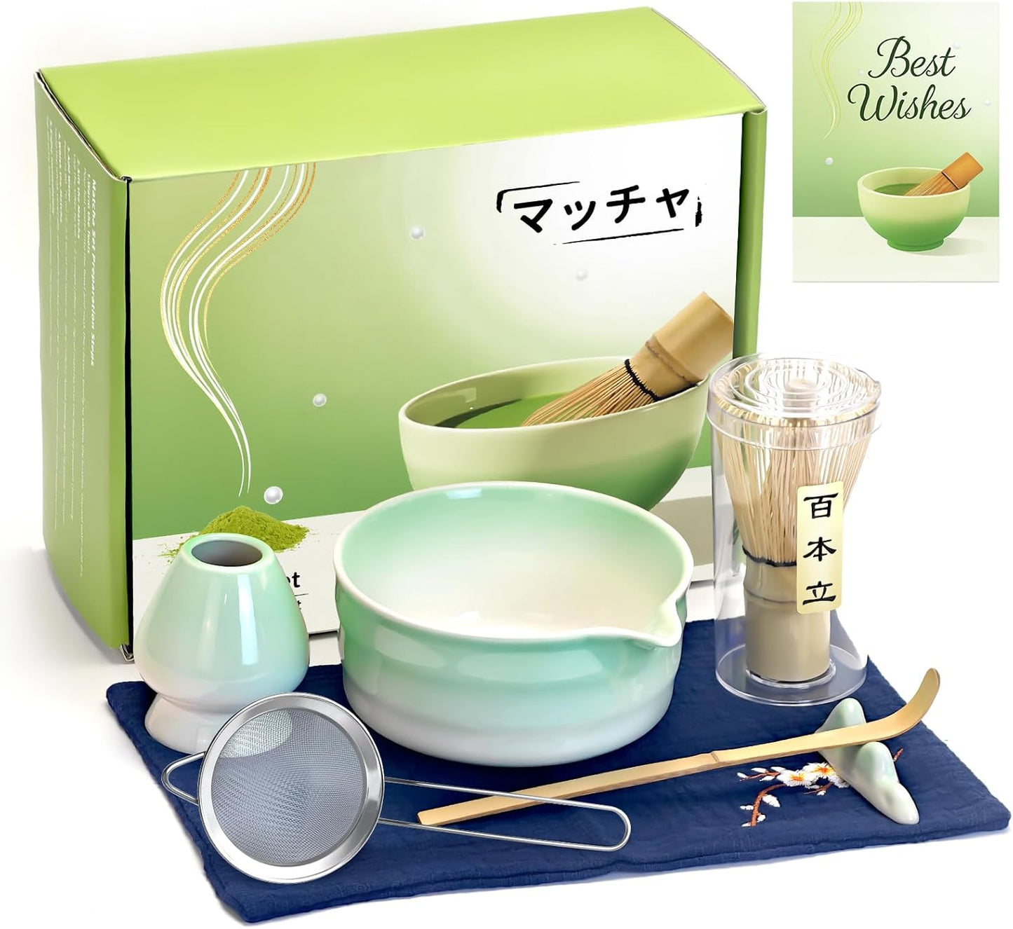 Evoio Matcha Set, 10 Pcs Japanese Matcha Whisk Set with Ceramic Bowl, Bamboo Whisk, Stainless Sifter, Scoop and Holder, Gift for Tea Lovers