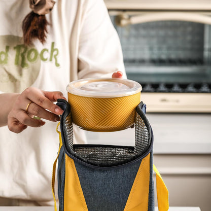 Ceramic Bowls with Lids: 20 oz Microwave Safe Food Storage Containers for Soup, Salad, Cereal, Leftovers, Meal Prep, Lunch, Picnic, Camping, Serving - Airtight, Yellow, Set of 4