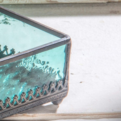 Turquoise Blue Glass Tray Mirrored Bottom Decorative Bathroom Vanity Cosmetic Makeup Organizer Jewelry Display Perfume Holder Dresser Home Décor Candle Tray Gift for Woman J Devlin Tra 126