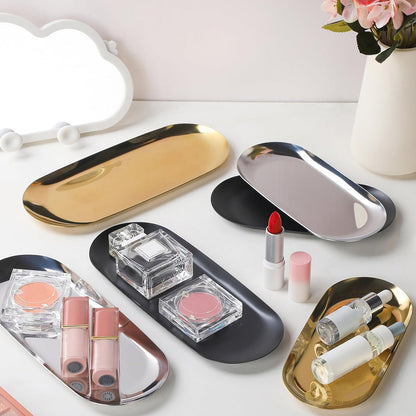 IBWell 2 pcs Silver Decorative Serving Tray for Bathroom, Small Jewelry Tray, Long Tray, Silver Jewelry Tray, Jewelry Bowl Dish Decorative Bathroom Tray – 7”