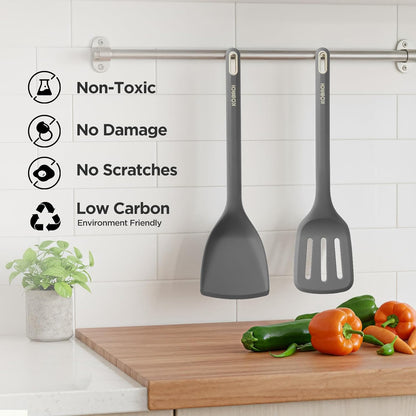 2 Pack Silicone Spatula, Heat Resistant 600°F Silicone Spatulas Set,Turner & Slotted Spatula for Non Stick Frying Pan, Food Grade Kitchen Utensils set for Flipping, Stir-Fry, Cooking & Baking