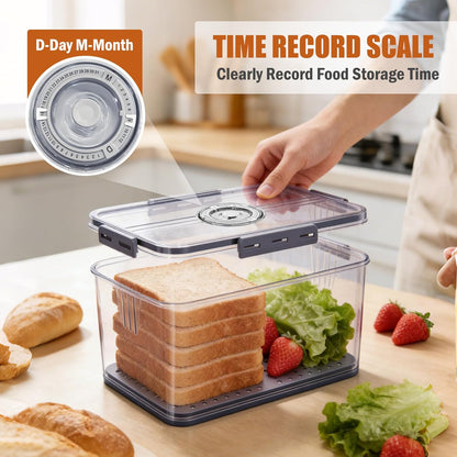 Airtight Bread Box with Date Indicator Lid, Kitchen Counter Bread Storage Container, Portable Bread Boxes for Homemade Bread, Toast, Bagel, Donut, Cookies and Fruit (Grey)