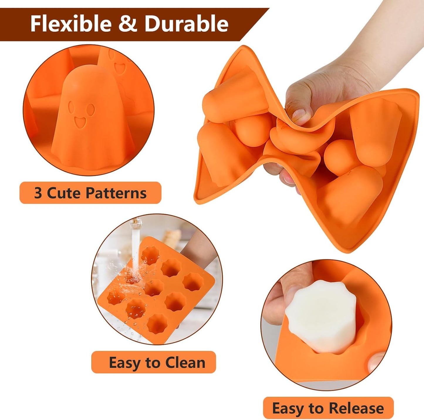 Ghost Silicone Molds 2 Packs Non-Stick 3D Chocolate Molds 9-Cavity Cute Ghost Mold for Jelly Gummy Candy Pudding Ice Cube Resin Cake Halloween Party Decorations