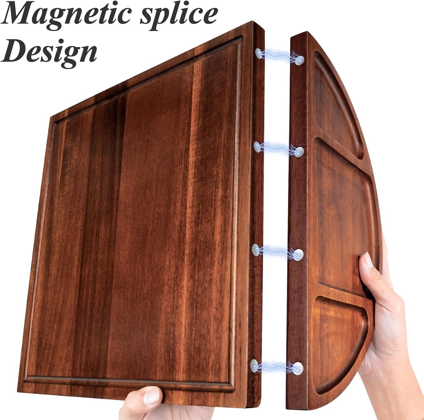 NiHome Magnetic Acacia Wood Charcuterie Board Large 26”x13” Cheese Board Splice Serving Boards for Entertaining, Beautiful Personized Christmas Wooden Square Semicircular Charcuterie Boards Set