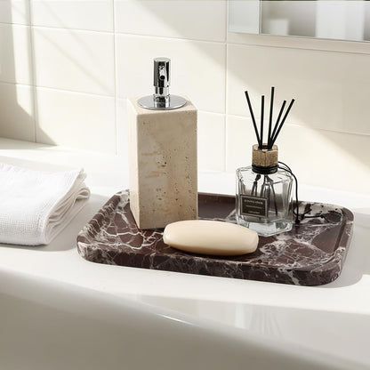 Marble Vanity Tray, 11.8in Stone Bathroom Tray for Countertop, Red Decorative Tray for Dresser Organizer, Luxury Serving Tray for Kitchen, Storage Dish for Kitchen Sink, Perfume, Jewelry Holder