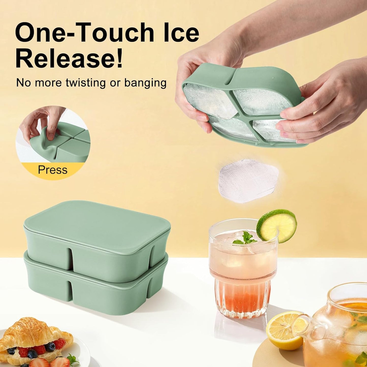 Ice Cube Tray 2 Pack – Stackable Large Silicone Ice Cube Freezer Molds & Easy Release Square Ice Cube Maker with Removable Lid BPA Free for Cocktail,Whiskey，Soup Baby Food