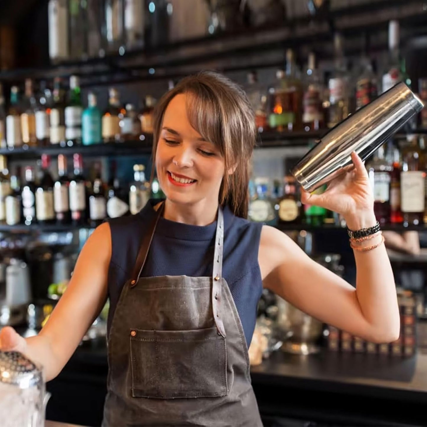 8 Pcs Cocktail Shaker Boston Shaker Set Professional Bartender Kit Bar Stainless Steel Drink Shaker Bartending Martini Tin with 18oz & 28oz Mixed Alcohol Tool for Beginner(Silver)