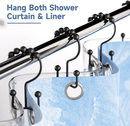 Titanker Black Shower Curtain Hooks Rings, Rust-Resistant Metal Double Glide Shower Hooks for Bathroom Shower Rods Curtains, Set of 12 Hooks - Matte Black