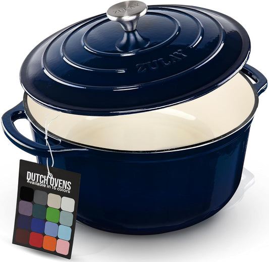 Zulay Kitchen 6 Quart Enameled Cast Iron Dutch Oven Pot with Lid – Premium Durability & Oven Safe up to 500°F – Heavy Duty Cookware Perfect for Bread Baking, Stews, Braising & Roasting - Lapis Lazuli