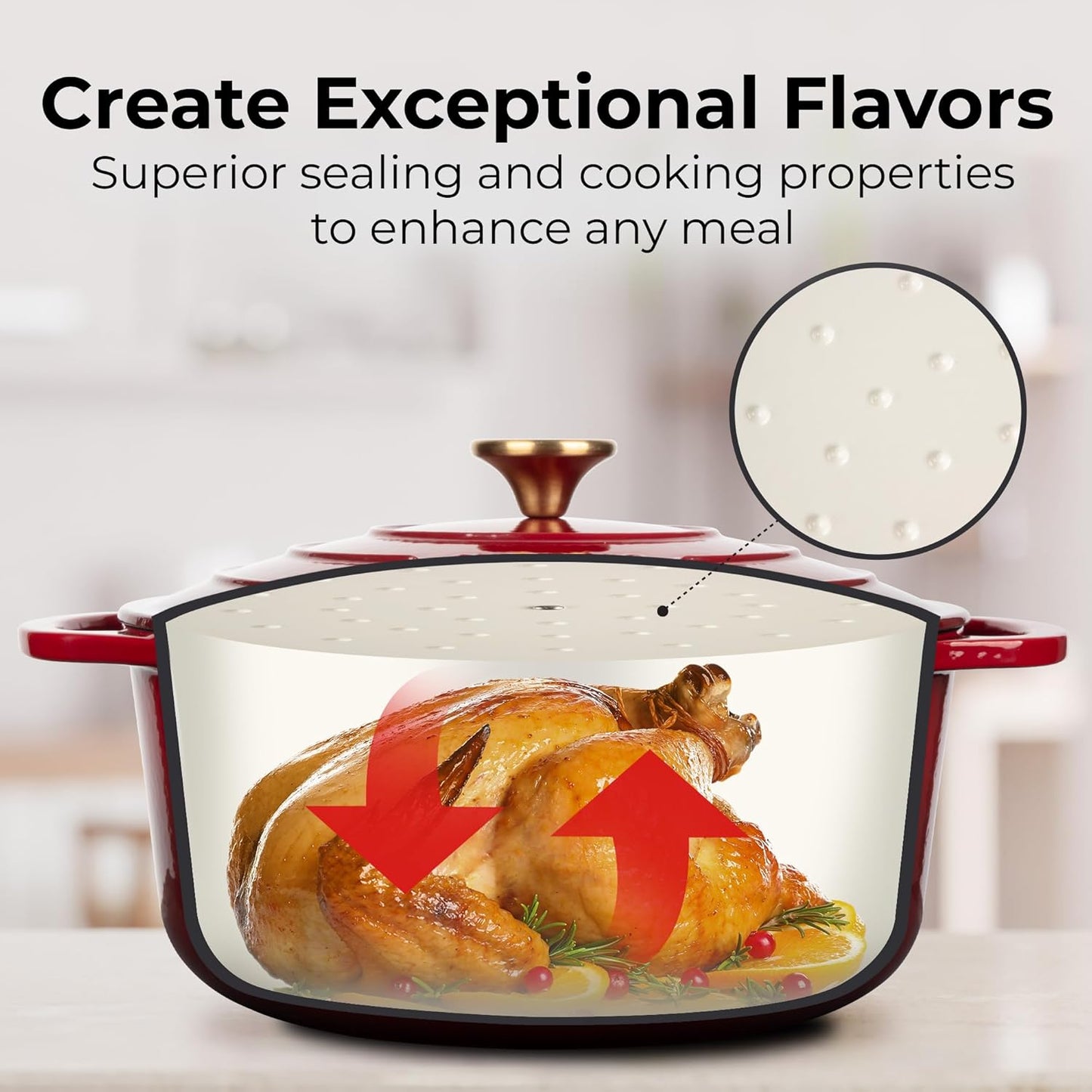 Zulay Kitchen 6 Quart Enameled Cast Iron Dutch Oven Pot with Lid – Premium Durability & Oven Safe up to 500°F – Heavy Duty Cookware Perfect for Bread Baking, Stews, Braising & Roasting – Garnet