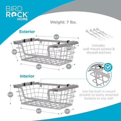 BIRDROCK HOME Wire Baskets - Set of 2 Stackable Hanging Bins - Wall Mount Shelf - Potato Onion Storage - Kitchen Pantry Organizer - Fruit Vegetable Snack Tier - Counter Cabinet Storage - Metal Baskets