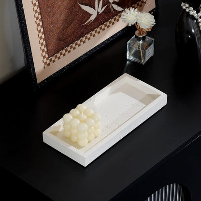 Jewelry Tray Bathtub, Resin Stone Look Decorative Perfume Tray, Bathroom Marble Vanity Organizer Plate Holder for Ring Soap Towel Small Things on Kitchen Sink Countertop (Off White, Small)
