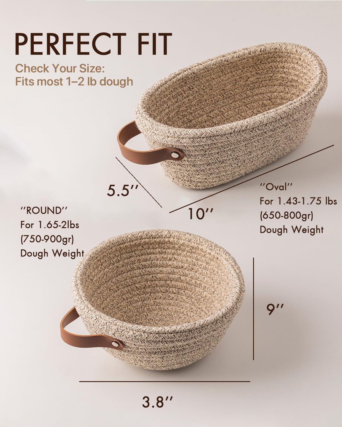 Crispier Crust Cotton Rope Banneton Bread Proofing Basket Set, Oval & Round Bread Baskets with Liners & Covers for Artisan Bread Baking, Sourdough Bread Baking Supplies(Natural)