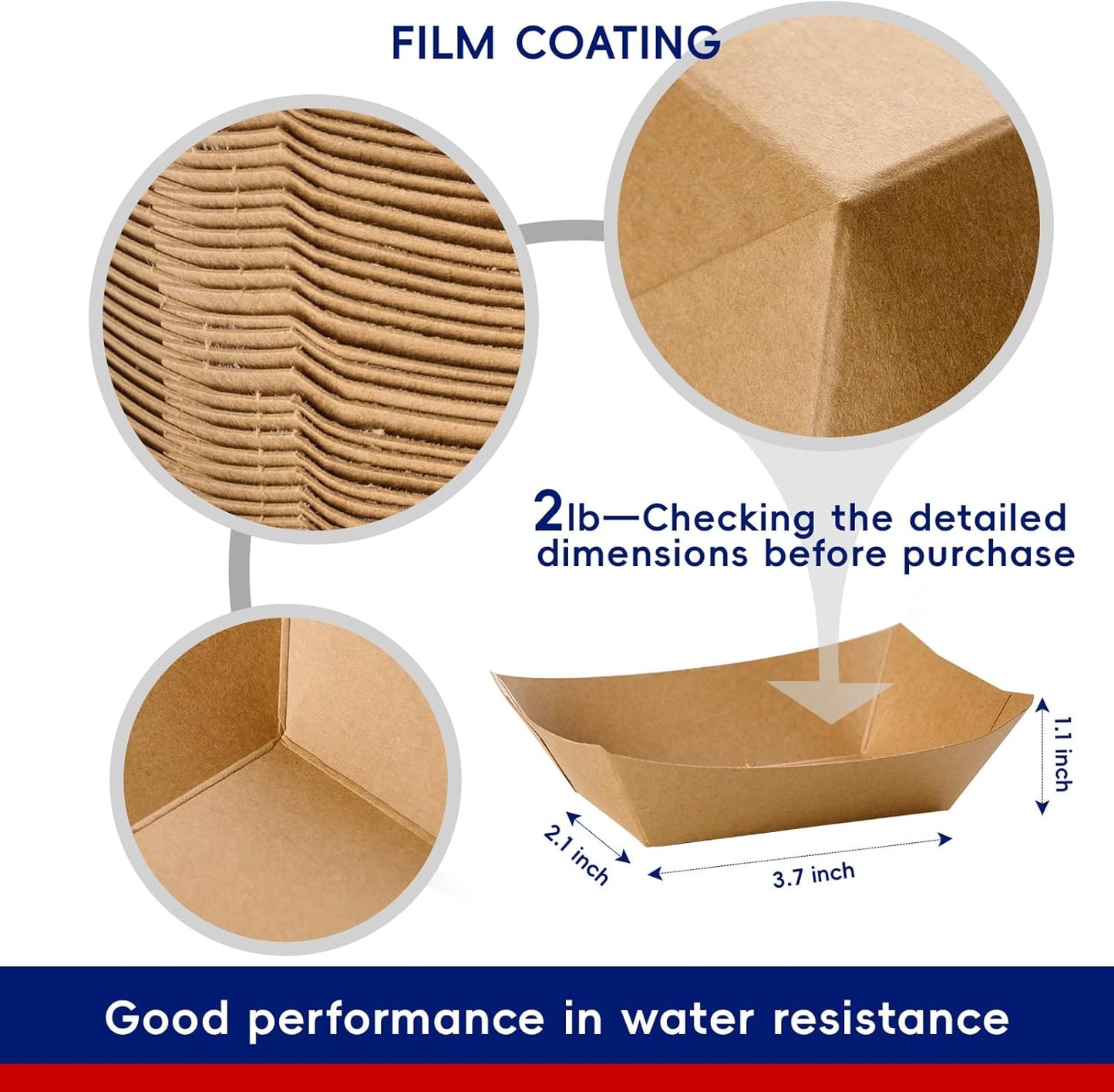 JOLLY CHEF 2lb Paper Food Trays, 100 Pack Disposable Paper Boat, Serving Boats, Food Holder Trays for Snacks French Fries Nachos Hot Dog Tacos BBQ Party