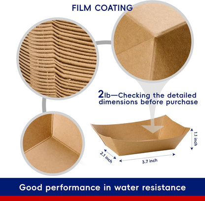 JOLLY CHEF 2lb Paper Food Trays, 100 Pack Disposable Paper Boat, Serving Boats, Food Holder Trays for Snacks French Fries Nachos Hot Dog Tacos BBQ Party