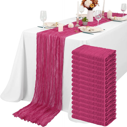 15 Packs Cheesecloth Table Runner Hot Pink,10 Ft Hot Pink Table Runner for Wedding, Rustic Gauze Boho Decoration for Wedding Party Bridal Shower,21.5x120in