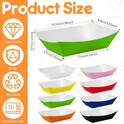 100 Pcs Green Paper Food Tray Sturdy Disposable Food Boats Nacho Plates Disposable Serving Snack Trays for Catering, Party Birthday Supplies, and Food Service (Green)