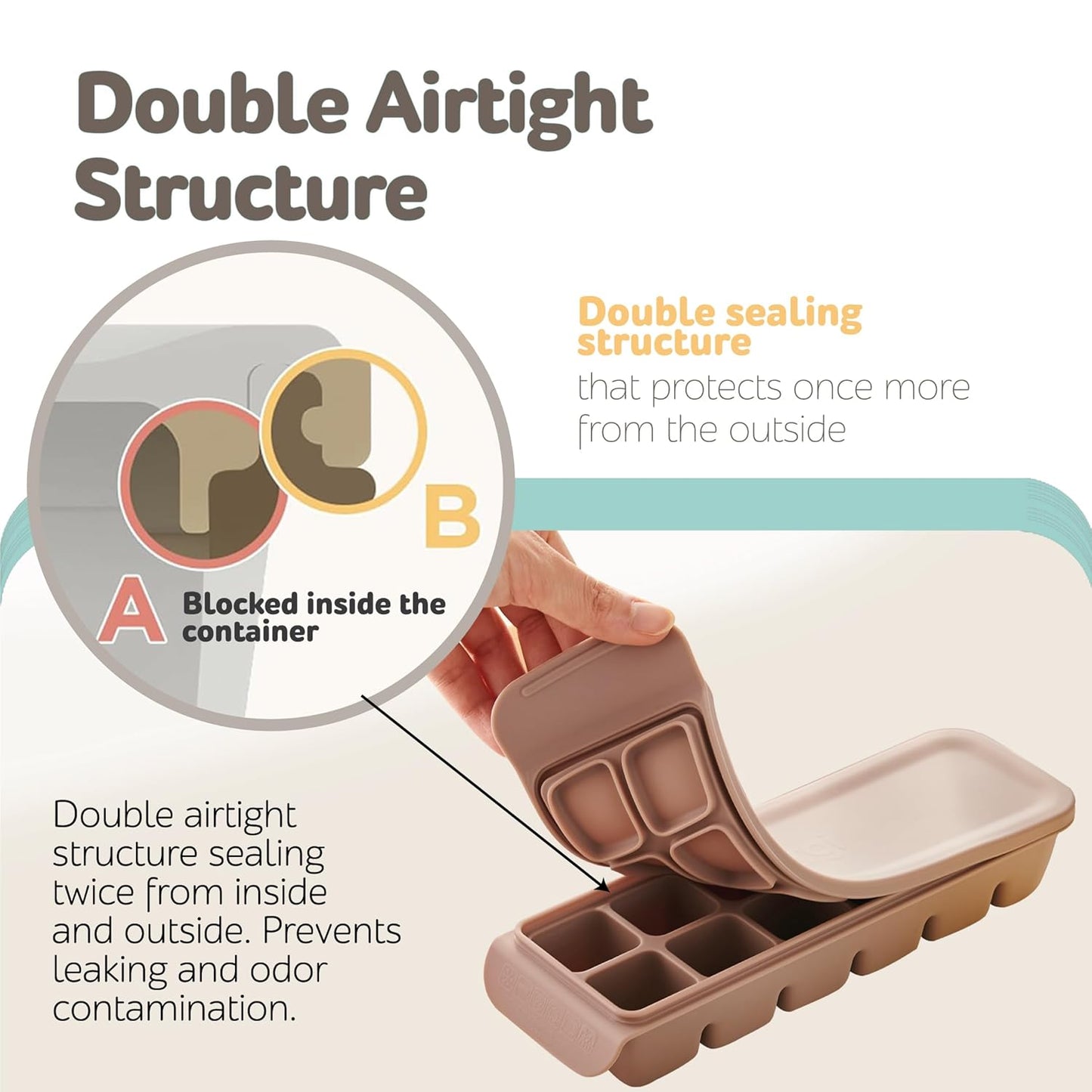 Silicone Ice Cube Freezer Tray with Lid, 100% Food-Grade Platinum Silicone,Leak Resistance & Dishwasher Safe for Baby Food Prep,Breast Milk,Purees - Korean Made (Brown 2-Pack 0.7 oz/12 Sections)