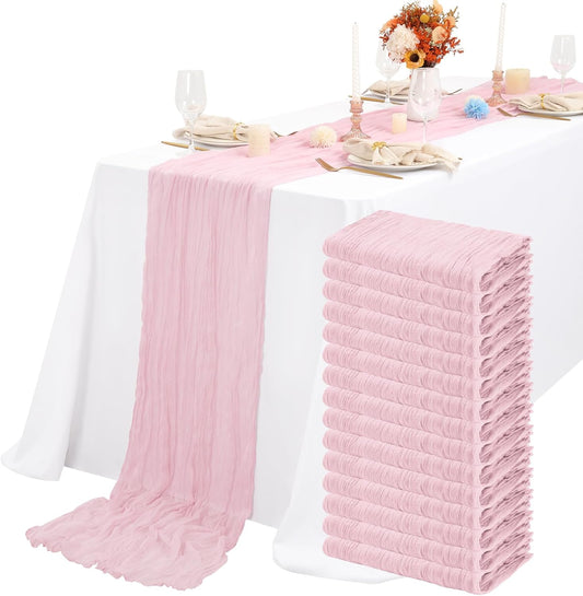 15 Packs Cheesecloth Table Runner Light Pink,10 Ft Rustic Gauze Boho Wedding Table Runner Decoration, Wedding Table Decor Table Cloth for Wedding Party Bridal Shower Table,21.5x120in