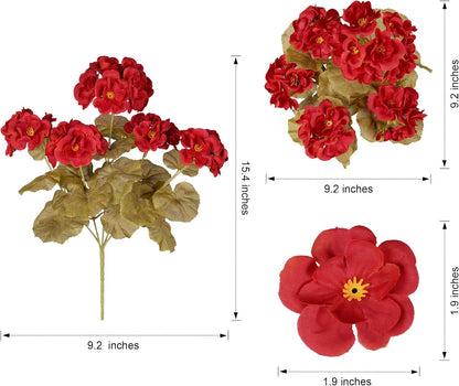 Fake Geraniums Artificial Flowers for Outdoors Fall Autumn Decoration, 6 Bundles Silk Geraniums Look Real Faux Fall Flowers Plants for Front Door Garden Planter Patio Balcony Yard Home Indoor, Mix