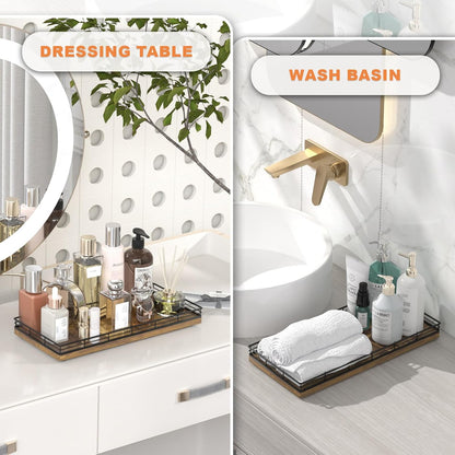 Bathroom Toilet Tank Tray, 13" Wood Storage Basket Back of Toilet Basket Organizer, Vanity Tray for Perfume Makeup Candle Kitchen Counter Coffee Table Bar Decor Rustic