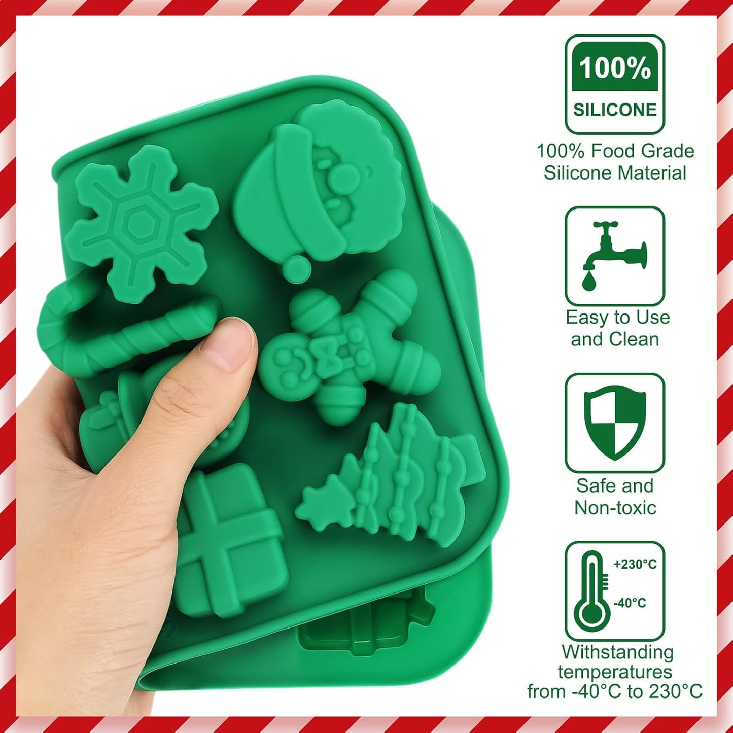 2 Pack Christmas Silicone Chocolate Molds, 3D Christmas Tree Snowflake Snowman Cane Molds, Xmas Non-stick Baking Mold for DIY Xmas Chocolate Candy Soap Biscuit Jelly Cake Ice Cube