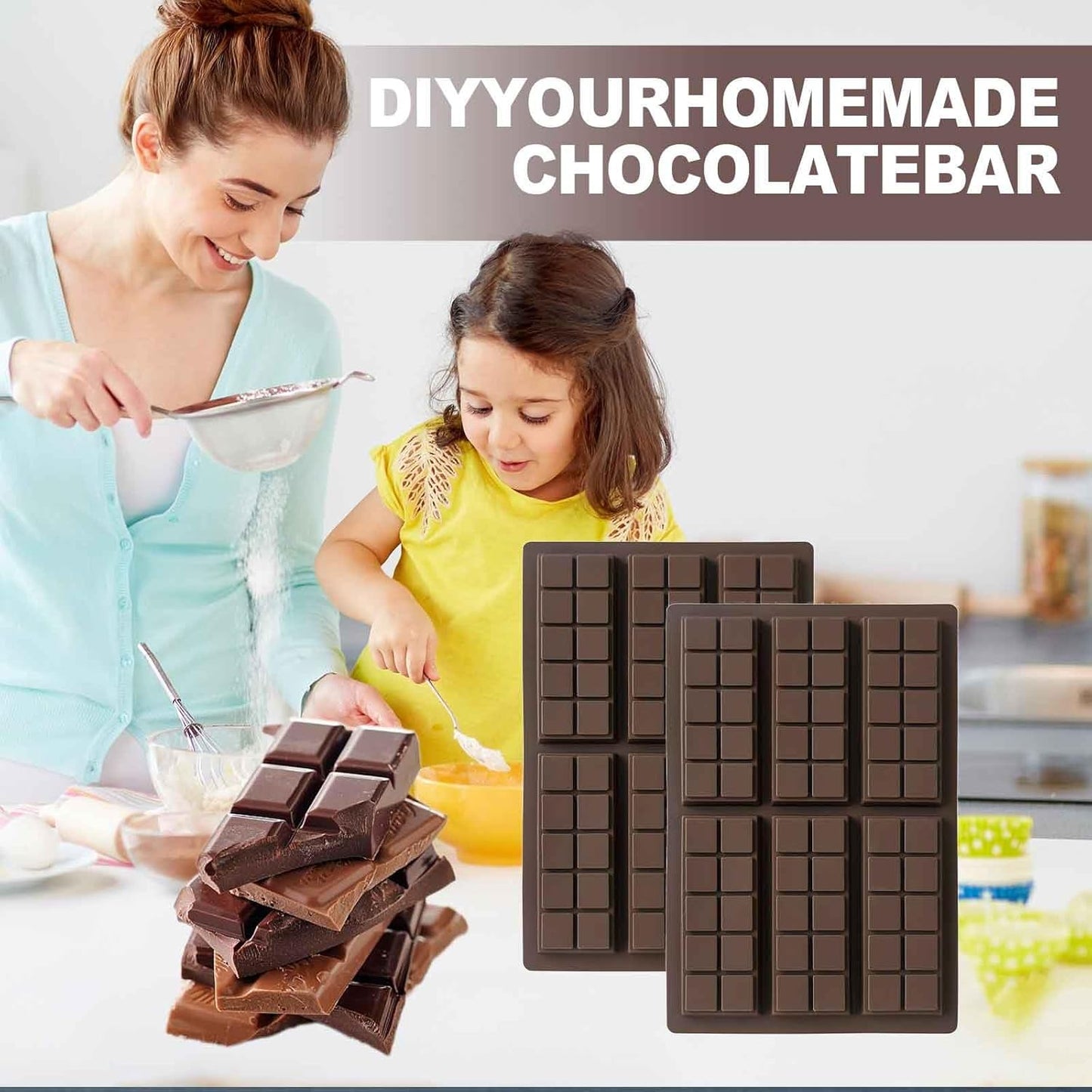 2Pcs Non Stick Chocolate Mold, Food Grade Silicone Chocolate Block Mold, Suitable For Dubai Chocolate Bars, Pistachios, Candies