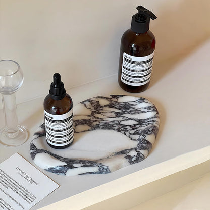 Real Luxurious Natural Marble Vanity Tray Genuine Marble Stone Storage Tray for Home Decor Bathroom/Kitchen/Vanity/Dresser Non-Resin Irregular Shape