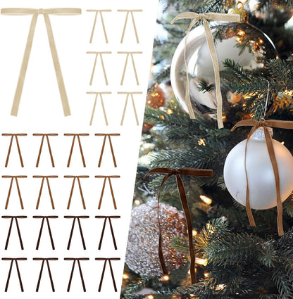 SIMISI RIBBON 24Pcs Fall Christmas Velvet Ribbon Bows Decorations Xmas Ornaments Vintage Decor for Tree, Wreath, Garland (3/8'' Width, 5 * 7 inch)